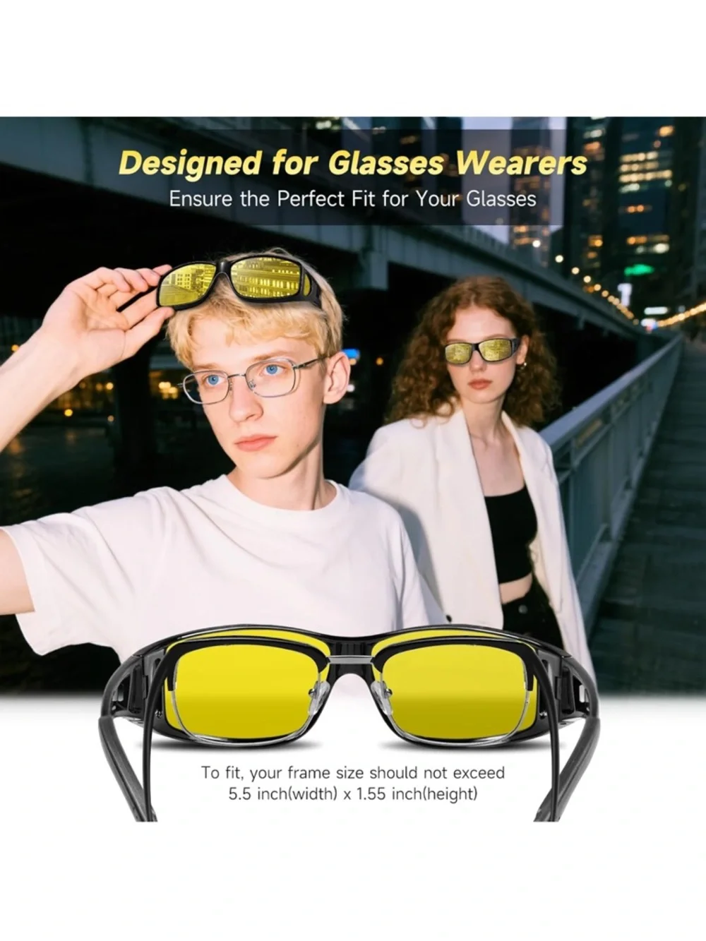 Night Driving Vision Glasses Fit Over Polarized Anti-Glare UV400 Men Or Women